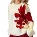 3D Floral Contrast Knit Sweater – Festive Christmas Pullover For Women (XS-XXL, Red/White)_ecoleips.com