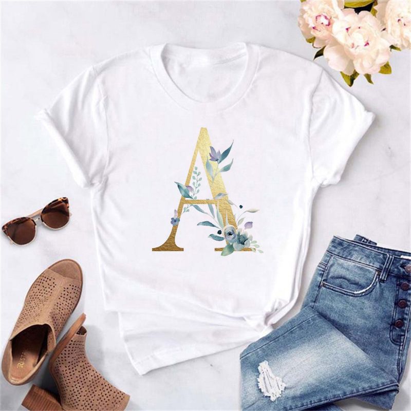 European And American Cross-border Foreign Trade Wholesale Women's Floral Letter Print Round Neck Plus-size Short-sleeve_ecoleips.com