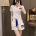 Warm Maple Casual Style Women's Sports Suit 2026 Summer New Korean Version Short Sleeve V-Neck Loose Fit_ecoleips.com
