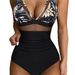 Women's Clothing One Piece Swimsuit Female Hollow Mesh Deep V Gathered See Through Bikini_ecoleips.com