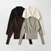 Women's V-Neck Knit Sweater Korean Style Slim Fit Long Sleeve Pullover Soft Ribbed Waist Crossover Design_ecoleips.com