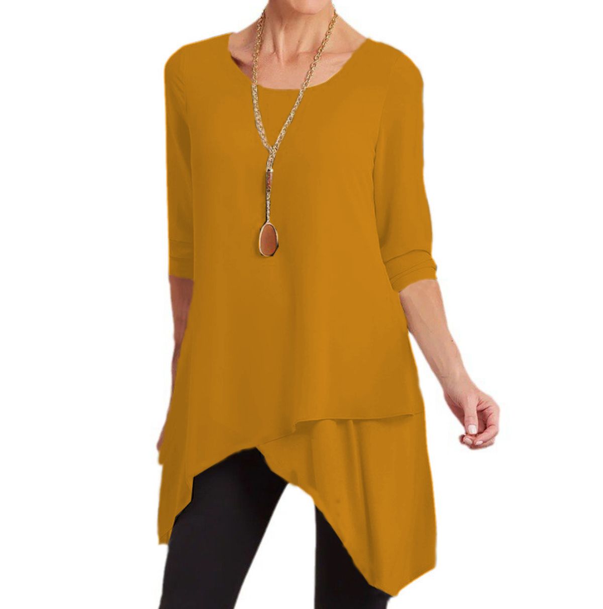 Women's Clothing Spring And Autumn New Color Long Sleeved Round Neck Irregular T Shirt_ecoleips.com