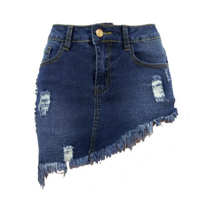 Women's Clothing Ripped Women's Washed Denim Four Color Irregular Short Skirt_ecoleips.com