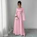 Women's Long Sleeved Satin Dress with Fitted Waist Arabian Style Middle Eastern Saudi Arabia Dubai Fashion Muslim Clothing_ecoleips.com