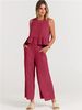 Women's Clothing Summer Casual Suit American Style Sleeveless Pleated Vest Wide Leg Cropped Pants Set_ecoleips.com