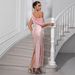 European And American New Women's Dress One Shoulder Chiffon Splicing Sequin Long Dress Party Dress_ecoleips.com