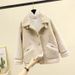 Women's Short Teddy Fleece Jacket – Cozy Polo Collar Cropped Coat, Winter Plush Outerwear (4 Colors, S-3XL)_ecoleips.com