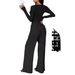 Women's Clothing Autumn New Suits Long Sleeved Buttoned Solid Color Tight Top Plus Trousers Two Piece Suit For Women_ecoleips.com