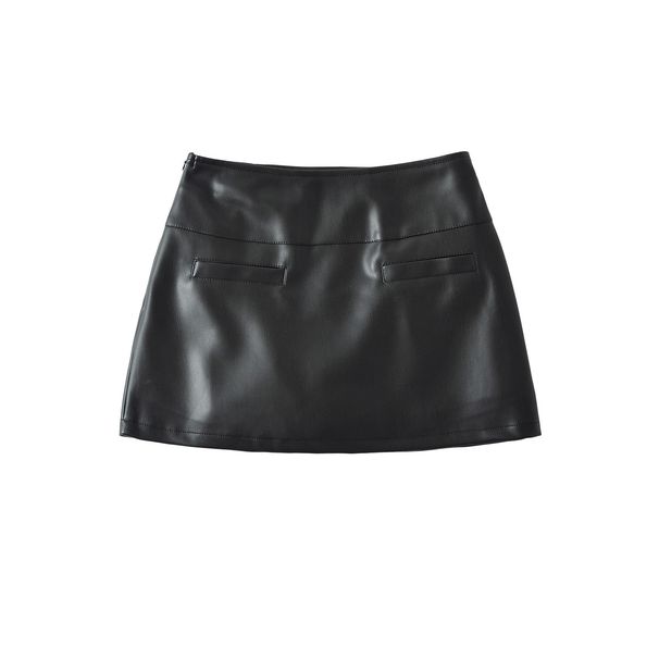Verve Spicy Girl Style PU Leather Short For Women 2025 Autumn New American Low Waist Thickened Brushed Anti-Exposure Bodycon_ecoleips.com