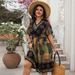 2025 Women's Spring Summer Casual Bohemian Style Long High Waist Loose Printed V-neck Dress_ecoleips.com