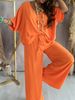 Cross Border European And American 2025 V Neck Bat Sleeve Casual Loose Wide Leg Pants Suit For Women_ecoleips.com