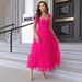 "Elegant Tulle Layered Dress – Romantic A-Line Midi Dress With Sheer Detail_ecoleips.com