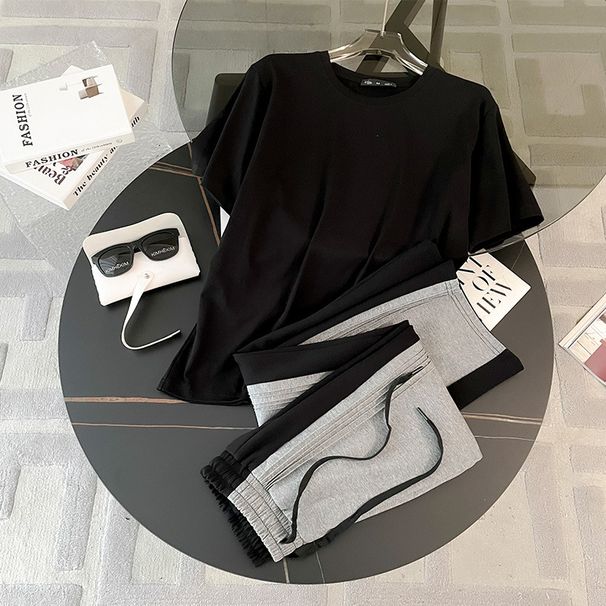 Women's Clothing Sports Suits Street Rock Loose T Shirts Trendy Pleated Wide Leg Pants Fashionable Casual Suits_ecoleips.com