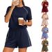 Women's Summer Shorts Set – Stretchy Round-Neck Top & Pocket Shorts (Black/Navy/6 Colors) – Gym, Running & Casual Outfits_ecoleips.com
