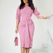 Women's Professional Pencil Skirt - Solid Color Crewneck Office Dress (Summer OL Style, European & American Elegant Fashion)_ecoleips.com