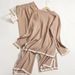 Elegant Color Blocked Slit Long Sleeve Knit Top High Waisted Slimming Wide Leg Pants Two Piece Set Autumn New Arrival_ecoleips.com