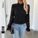 Elegant Mock Neck Lace Blouse – Versatile Long Sleeve Top With Flared Cuffs (S-XL, Black/Army Green/Charcoal, Office-to-Evening Essential)_ecoleips.com