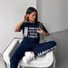 New Casual European And American Style Suit Women's Fashion Printed Short-sleeved T-shirt Sports Lace-up Pants 2-piece Set_ecoleips.com