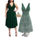 Women's Glitter V-Neck High-Waist Pleated Dress – Elegant Evening & Party Wear (S-5XL, Green/Burgundy/Black)_ecoleips.com