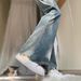 Light Colored Micro Flared Jeans For Women In Autumn, New American Style High Waisted, Loose And Wide Slimming Straight_ecoleips.com