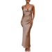 Women's Clothing Women's Draped Neck Glossy Satin Party Dress Long Skirt New Style_ecoleips.com