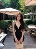 Black Pure Desire Wind Deep V Hollow Out Waist Strap Dress Summer Sexy Spicy Girl Royal Style Short Skirt_ecoleips.com