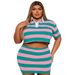 Women's Clothing Autumn New Products Navel Baring Contrast Color Striped Shirt Collar Skirt Suit For Women_ecoleips.com