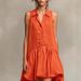 Women's Solid Color Sleeveless Ruffle Patchwork Pleated Skirt Single Breasted Shirt Collar Summer New_ecoleips.com