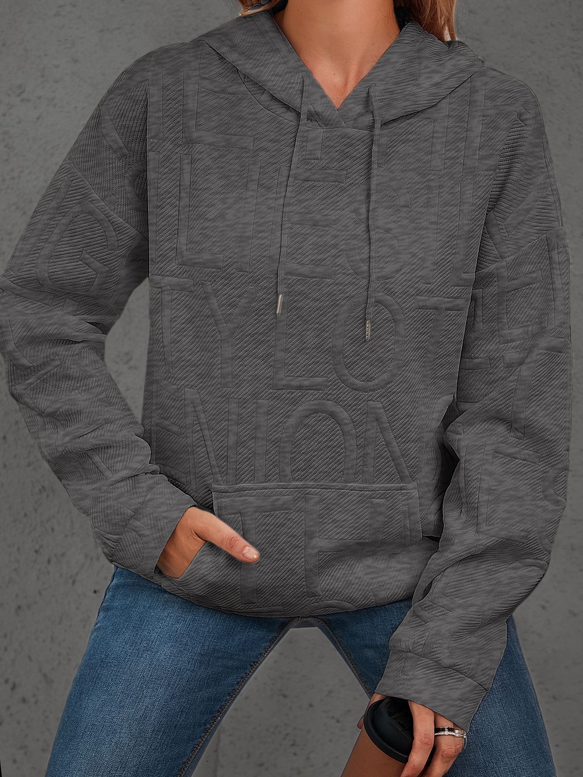 Oversized 3D Letter Print Sweatshirt – Unisex Polyester Pullover With Stretch Comfort_ecoleips.com