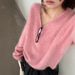 girl Lazy High-End Feel 6 Wool Brushed Korean Style Pullover V-Neck Knitted For Women Autumn Winter Loose Soft Sweater_ecoleips.com