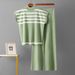 Striped Fashion Set For Women Casual Loose Knitted Wide Leg Pants Two Piece Set Summer_ecoleips.com