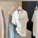 Korean Style Women's Short Sleeve T-Shirt Beaded 3D Letters round Neck Summer Loose Casual Fashion Simple Versatile Slimming Top_ecoleips.com