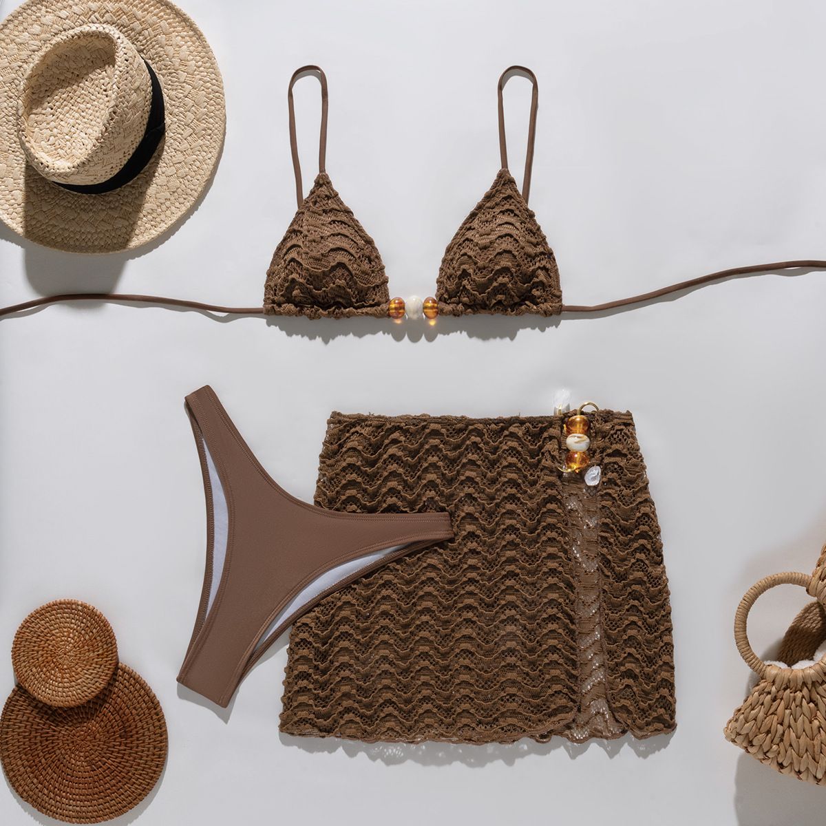 "Women's Solid Color Two-Piece Bikini Set - Adjustable Straps, Comfortable & Stylish Swimwear For Beach & Pool"_ecoleips.com
