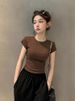 Cotton White Round Neck Short-sleeved T-shirt Women's Summer 2025 New Slim-fitting High-waisted Short Small Front Shoulder Top_ecoleips.com