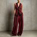 Chic Sleeveless V-Neck Top And Wide-Leg Pants Set - Modern Two-Piece Outfit For Women, Casual Lounge And Street Style_ecoleips.com