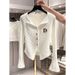 Women's Clothing White Trumpet Sleeve Knitted Cardigan_ecoleips.com