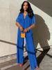 Women's Clothing Loose Casual Spring And Summer Fashion Pleated Short Sleeved Shirt Wide Leg Trousers Two Piece Set_ecoleips.com