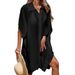 Beach Cover-Up Shirt Dress Lightweight Sheer Polo Collar Tunic Breezy Short Sleeve Swimwear One Size 4 Colors_ecoleips.com