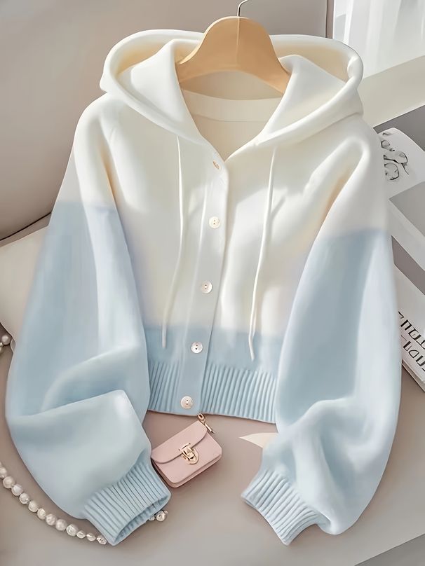Women's Clothing Women's Style Patchwork Hooded Knit Sweater Pink Relaxed Fit High End Knitted Top Long Sleeve For Formal & Casual_ecoleips.com