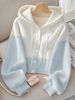 Women's Clothing Women's Style Patchwork Hooded Knit Sweater Pink Relaxed Fit High End Knitted Top Long Sleeve For Formal & Casual_ecoleips.com