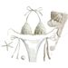 Women's Solid Color Triangle Bikini Set – Halter Neck Swimwear For Beach & Pool | Adjustable Ties & Removable Padding (Sizes S-L, 6 Colors)_ecoleips.com