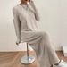 K Casual Round Neck Knitted Long Skirt For Women, Long Sleeved Dress. No Necklaces Or Other Accessories_ecoleips.com