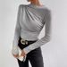 Cross-Border 2024 European And American Solid Color Slim Fit Base Shirt Versatile Pleated Design Long Sleeve T-Shirt_ecoleips.com