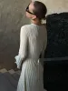 Tossy Knitwear Fashion Loose Maxi Dress Women Lace-Up High Waist Ribbed Long Sleeve Party Dress Female Knit Bandage Long Dress_ecoleips.com