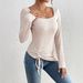 Women's Casual Long Sleeve T-Shirt Drawstring Hem Soft Polyester Blouse Comfortable Daily Wear Tops for Autumn Spring Apricot Size S_ecoleips.com