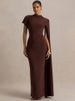 Blifanbo Ribbon Ruched Sexy Maxi Dress Women Elegant Gown Short Sleeve Bodycon Solid Slim Fashion Club Party Evening Long Dress_ecoleips.com