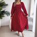 Real Shot Of 2026 Spring/Summer European And American Casual Ruffled Square-neck Polka Dot Long Skirt_ecoleips.com