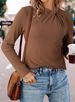 K Solid Color Brushed Cross-neck Ruffled Long-sleeve Slim-fit Camisole_ecoleips.com