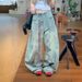 American Retro Dirty Dyed Scimitar Pants Jeans Women's Autumn Design Sense Tooling High Waist Loose Wide Leg Sickle Pants_ecoleips.com