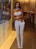 Weird Puss Hottie Polka Dot 2-Piece Set Women Halter Chest Wrapped Backless Top+Ruched Peach Hip Pants Stretch Skinny Clubwear_ecoleips.com
